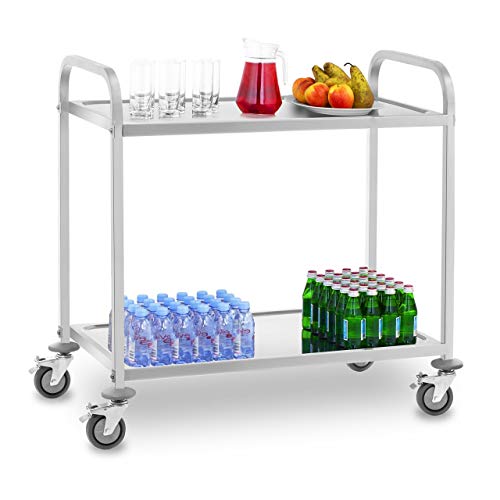 Royal Catering RCSW 3E Carro Cocina Carrito de Servicio con Ruedas (2 Estantes, Distancia entre estantes 60 cm, Capacidad 160 kg, Acero inoxidable)