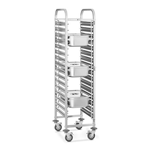 Royal Catering RCTW-16GN.1 Carro Bandejero Carrito para Bandejas (150 kg, Capacidad de Carga 16 Contenedores GN 1/1, Seguridad para los Contenedores) Acero Inox