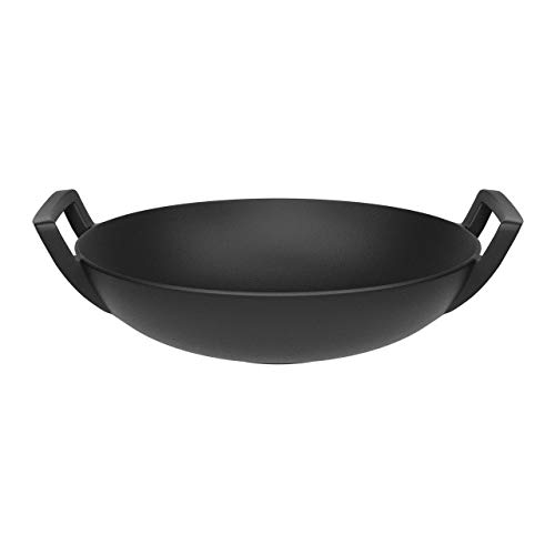 Royal Catering Sartén Wok De Hierro RCWK-D32C (Uso versátil, Mantiene la Temperatura Durante más Tiempo, Dimensiones de Ø 32 x 11 cm)