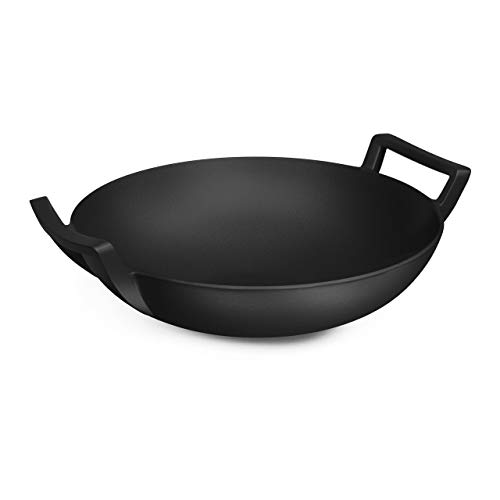 Royal Catering Sartén Wok De Hierro RCWK-D32C (Uso versátil, Mantiene la Temperatura Durante más Tiempo, Dimensiones de Ø 32 x 11 cm)