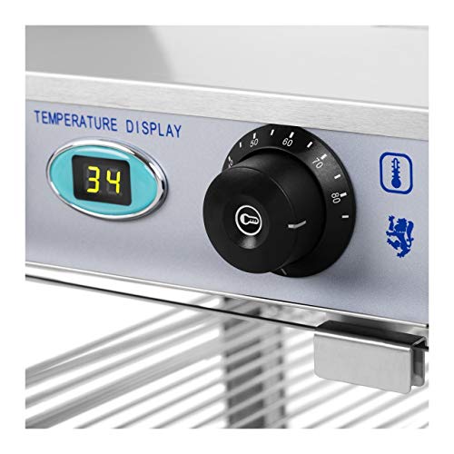 Royal Catering Vitrina Caliente Calentador Eléctrico RCHT-850 (850 W, Rango de temperatura 0-85°C, Cajón para recoger los restos de comida, Separación entre los estantes 11 cm)