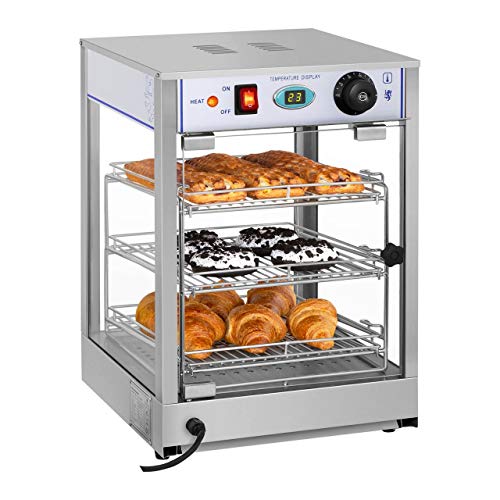 Royal Catering Vitrina Caliente Calentador Eléctrico RCHT-850 (850 W, Rango de temperatura 0-85°C, Cajón para recoger los restos de comida, Separación entre los estantes 11 cm)