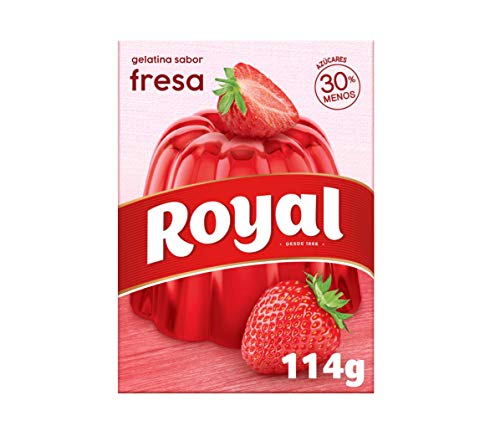 Royal - Gelatina en Polvo Sabor Fresa con Vitamina C, 30% Menos Azúcares - 10 Raciones, 114 g