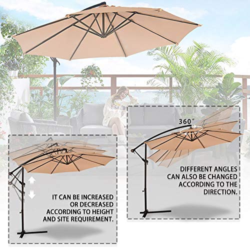 RR Sombrilla Parasol de para Terraza Jardín Patio Ajustable Protección Solar UV (Marrón Claro)