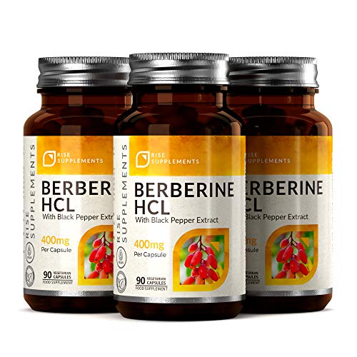 RS Berberina HCL Capsulas 400mg con Extracto de Pimienta Negra - 90 Cápsulas Veganas - Controle de Glucosa en la Sangre y del Metabolismo - Soporte Inmunológico - Sin OGM, Gluten y Alérgenos