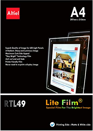 RTL49 - 10 hojas x A4 - Premium diseño de Lit/Lite papel de pantalla para luz LED bolsillo, Lightbox, luz paneles para cualquier impresora de inyección de y un poco de láser imprimibles (grosor: 135micron)