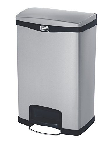 Rubbermaid Commercial Products Slim Jim 1901994 - Contenedor con pedal frontal, metal, con doble bandeja, capacidad de 50 l, negro