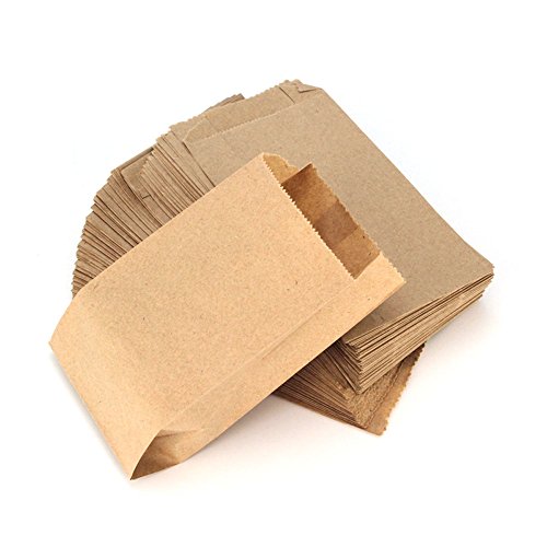 RUBY - 100 Kraft Bolsa de Papel marrón, Bolsas de Regalo/ Bolsas de Fiesta / Calendario de adviento/ Navidad/ Bodas/ Fiestas de cumpleaños/ mercados/ cafeterías (8cm x 15cm, 100 unids)