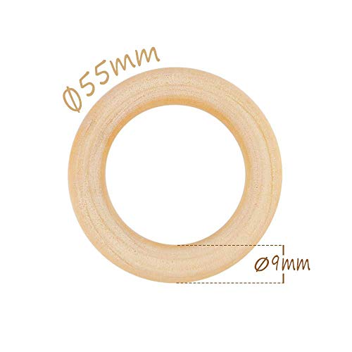 RUBY - 20 Aros de madera natural para manualidades, aros de madera para artesanías (Ø 55 mm)