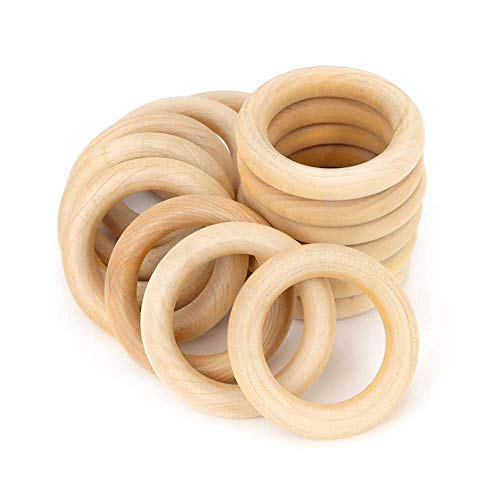 RUBY - 20 Aros de madera natural para manualidades, aros de madera para artesanías (Ø 55 mm)