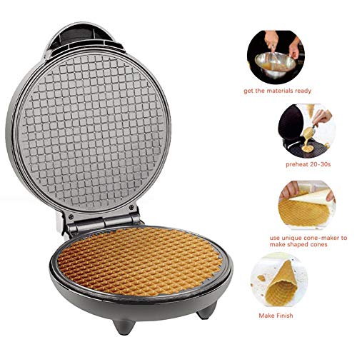 Rubyu Máquina para Hacer Cucurucho de Helado, Waffle Maker Eléctrica Antiadherente de Acero Inoxidable, con Control de Temperatura, Hogar Cocina Herramienta de la Hornada