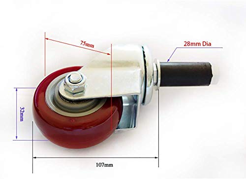 Ruedas industriales de servicio pesado Ruedas de transporte de carros 3 pulgadas 75 Mm M12; Rosca de 60 Mm con funda de goma Ruedas giratorias universales de PU con freno de doble rodamiento 80 kg po