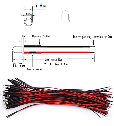 Ruesious 1 paquete (35 bombillas) 5mm 12V DC blanco LED precableado redonda bulbo lámpara para DIY coche barco juguetes partes