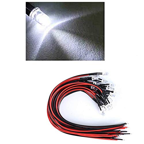 Ruesious 1 paquete (35 bombillas) 5mm 12V DC blanco LED precableado redonda bulbo lámpara para DIY coche barco juguetes partes