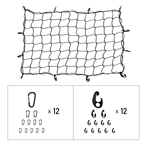 Ruesious Elástica de Carga para bacas y baúles de Techo de automóviles 90x120cm Extensible hasta 180x240cm Red de Malla Remolque con 12Pcs Ganchos Ajustables de Plástico ABS