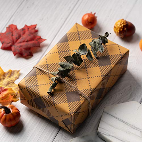 RUSPEPA Hojas De Papel Para Envolver Regalos Papel Kraft - Diseño A Cuadros Naranja De Otoño - 44,5 X 76 cm Cada Hoja, Total De 8 Hojas Embaladas En 1 Rollo