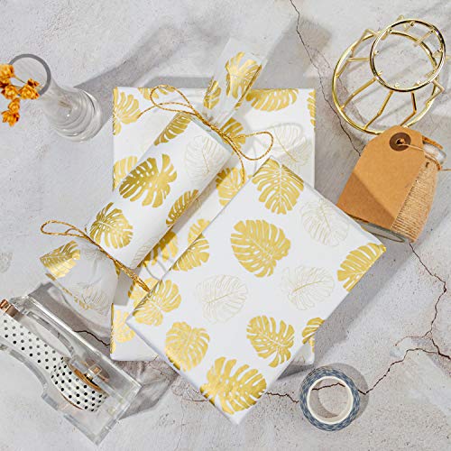 RUSPEPA Papel De Seda Para Envolver Regalos - Papel De Seda Dorado Con Estampado Monstera Dorado A Granel Para Papel De Regalo, Manualidades, Bricolaje, Bolsas De Embalaje - 50 X 70 CM - 25 Hojas