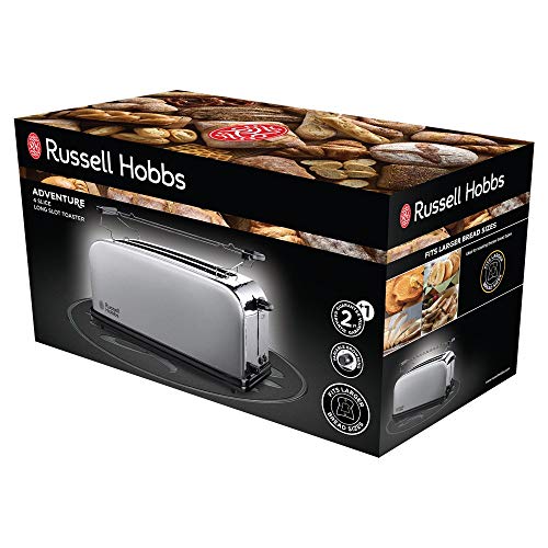 Russell Hobbs Adventure 23610-56 - Tostadora, 2 Ranuras Largas y Anchas, para 4 Rebanadas, Acero Inoxidable, Plata