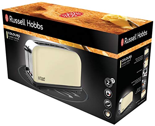 Russell Hobbs Colours Plus 21395-56 – Tostadora, Ranura Larga y Ancha, para 2 Rebanadas, Acero Inoxidable, Crema