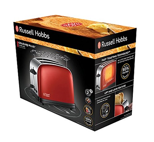 Russell Hobbs Colours Plus 2333056 - Tostadora (Ranuras Anchas, para 2 Rebanadas, Tueste Rápido, Inox, Rojo)