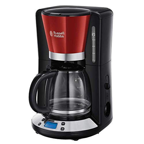 Russell Hobbs Colours Plus - Cafetera de Goteo (Jarra Cafetera para 15 Tazas, 1000 W, Negro y Rojo) - ref. 24031-56