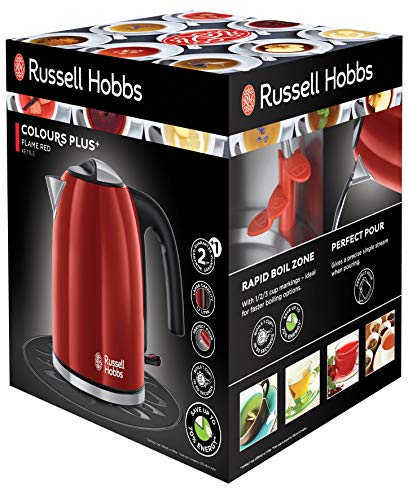 Russell Hobbs Colours Plus - Hervidor de Agua Eléctrico (2400 W, 1,7l, Acero Inoxidable, Rojo) - ref. 20412-70