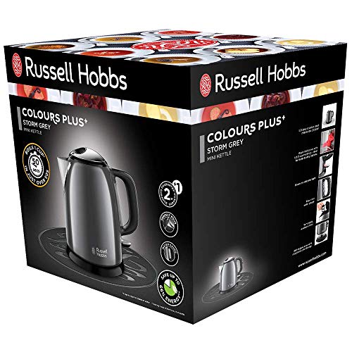 Russell Hobbs Colours Plus - Hervidor de Agua Eléctrico Pequeño (2400 W, Hervidor de 1l, Kettle Inox, Gris Oscuro) - ref. 24993-70