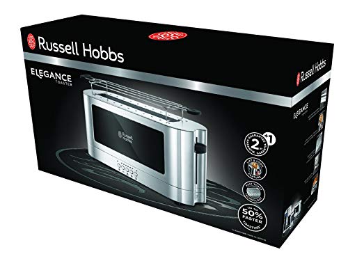 Russell Hobbs Elegance - Tostadora (1 Ranura Larga y Ancha, para 2 Rebanadas, Acero Inox y Cristal, Gris) - ref. 23380-56