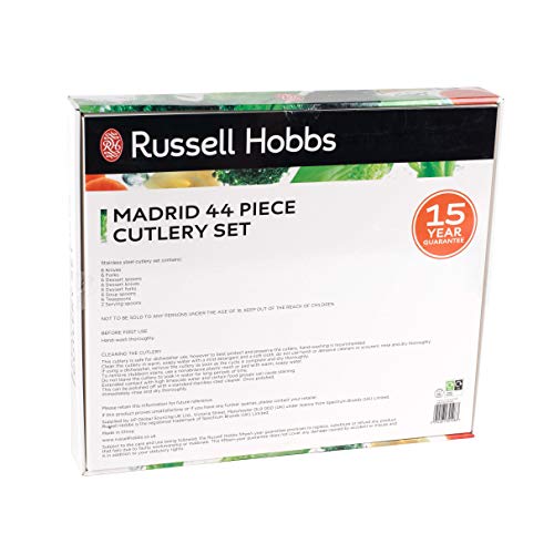 Russell Hobbs Juego de cubertería Piezas RH00360 Madrid, Acero Inoxidable, garantía de 15 años, Stainless Steel, Metalizado, 44 Piece