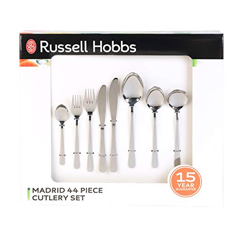 Russell Hobbs Juego de cubertería Piezas RH00360 Madrid, Acero Inoxidable, garantía de 15 años, Stainless Steel, Metalizado, 44 Piece