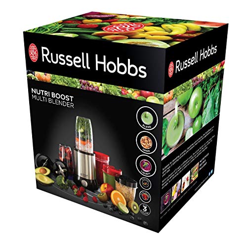 Russell Hobbs NutriBoost - Batidora de Vaso Individual (700 W, libre de BPA, Inox y Negro, 15 piezas) - ref. 23180-56