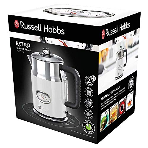 Russell Hobbs Retro 24360-70 Hervidor de Agua Eléctrico 2400 W, 1,7l, Acero Inoxidable, Blanco