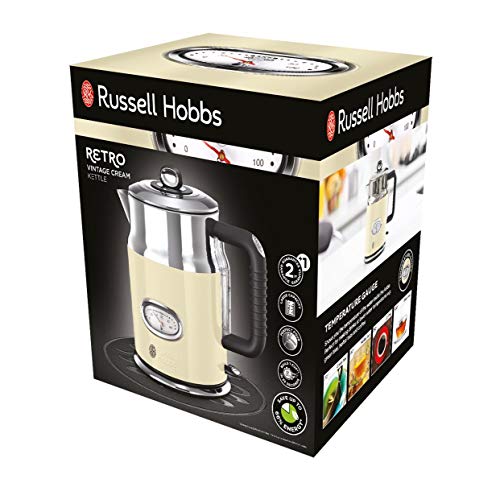 Russell Hobbs Retro - Hervidor de Agua Eléctrico (2400 W, 1,7l, Acero Inoxidable, Crema) - ref. 21672-70