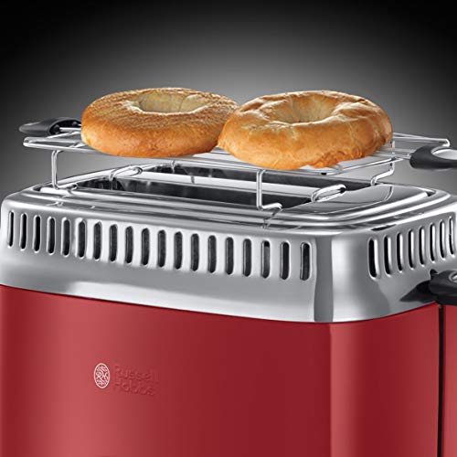 Russell Hobbs Retro - Tostadora Vintage (2 Ranuras Anchas, para 2 Rebanadas, 1300 W, Inox, Rojo) - ref. 21680-56