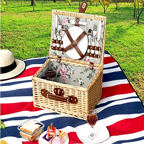 RVTYR Rattan Cesta de Picnic Sauce Tejido de Picnic al Aire Libre Cesta con Cubiertos Aislamiento Cesta Tejida Camping Cesta de Picnic con Tapa Picnic Set