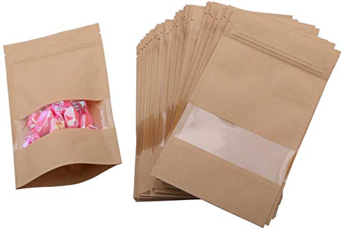 RXFSP 100Pcs 10 x 15cm Bolsas de Papel Kraft con Cierre, Bolsas Zip Alimentos con Ventana para Guardar (100PCS)