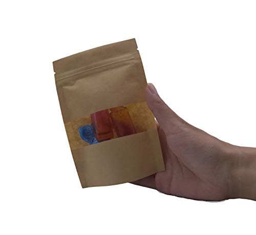 RXFSP 100Pcs 10 x 15cm Bolsas de Papel Kraft con Cierre, Bolsas Zip Alimentos con Ventana para Guardar (100PCS)