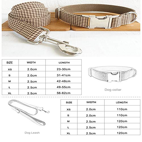 RYDRQF Juego de Collar y Correa para Perros, Collares Ajustables de para Perros con Correa a Juego, Correa Duradera y Liviana para Perros Pequeños y Medianos, Tela Escocesa de Café,Coffeeplaid,S