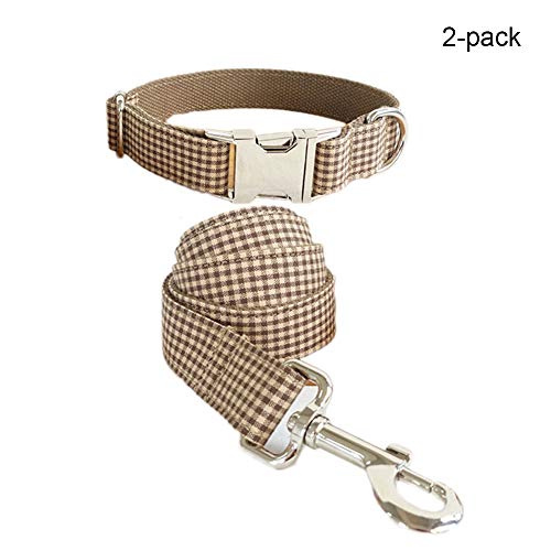 RYDRQF Juego de Collar y Correa para Perros, Collares Ajustables de para Perros con Correa a Juego, Correa Duradera y Liviana para Perros Pequeños y Medianos, Tela Escocesa de Café,Coffeeplaid,S