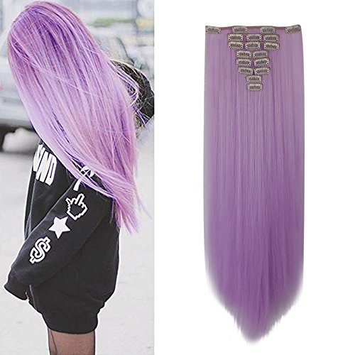 S-noilite Clip con extensiones de cabello de cabeza completa de colores brillantes, rosa y morado rojo azul 58,42 – 66,04 cm