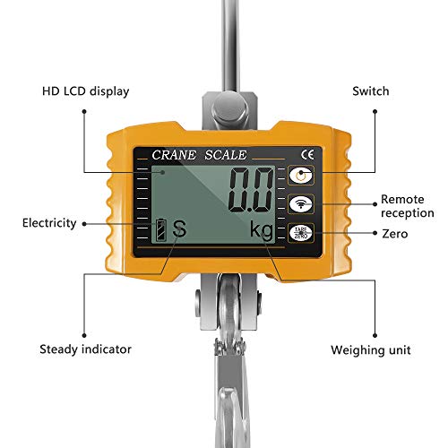 S SMAUTOP Báscula digital, báscula de grúa industrial para trabajo pesado de 1000 kg para fábrica de granja doméstica （Amarillo）