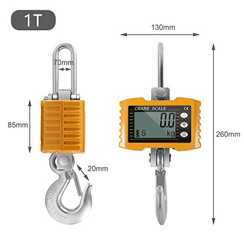 S SMAUTOP Báscula digital, báscula de grúa industrial para trabajo pesado de 1000 kg para fábrica de granja doméstica （Amarillo）