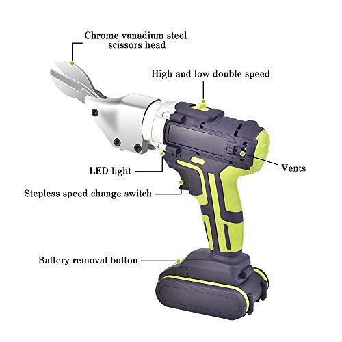 S SMAUTOP Cizalla de Chapa Eléctrica Cabezal Giratorio 360º 220V con 2 Baterías Recargables de 25 V 3Ah Velocidad Variable Cortador de Tijera Automático Multipropósito para Metal/Hierro/Hoja/Alfombra