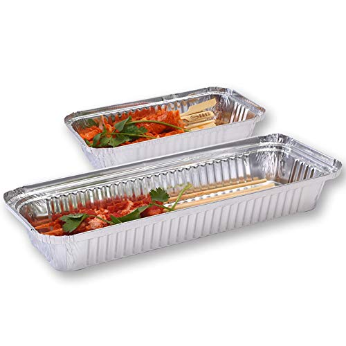 S-t-x For Llevar Rectangular de empaquetado del Papel de Aluminio sartenes, Espesado con Tapa desechable Bandeja for Hornear Pan Plato Completo, Capacidad 1100 ml y 1350ml 100 Piezas