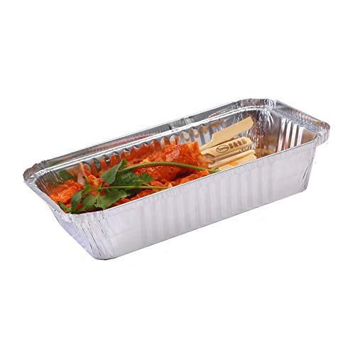 S-t-x For Llevar Rectangular de empaquetado del Papel de Aluminio sartenes, Espesado con Tapa desechable Bandeja for Hornear Pan Plato Completo, Capacidad 1100 ml y 1350ml 100 Piezas