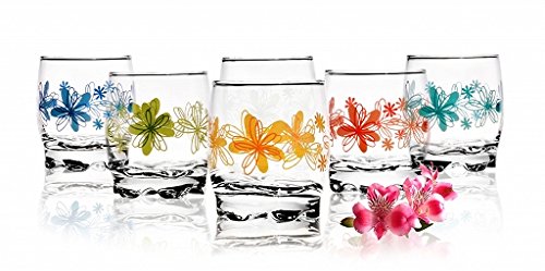 Sables & Reflets - Juego de 6 vasos para agua, refresco o zumo, 250 ml, colección con diseño de flores