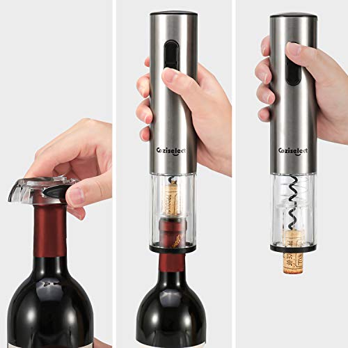 Sacacorchos Eléctrico Inalámbrico, Coziselect Profesional Automatico Abrelatas de Vino, Abridor Botellas con Cortador de Papel, Caja de Regalo, El Regalo Ideal para los Amantes del Vino