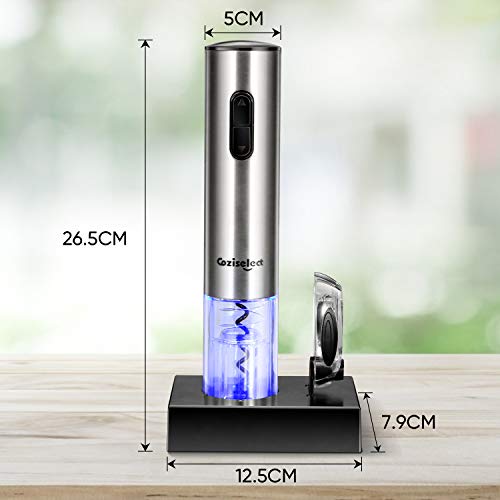 Sacacorchos Eléctrico Inalámbrico, Coziselect Profesional Automatico Abrelatas de Vino, Abridor Botellas con Cortador de Papel, Caja de Regalo, El Regalo Ideal para los Amantes del Vino