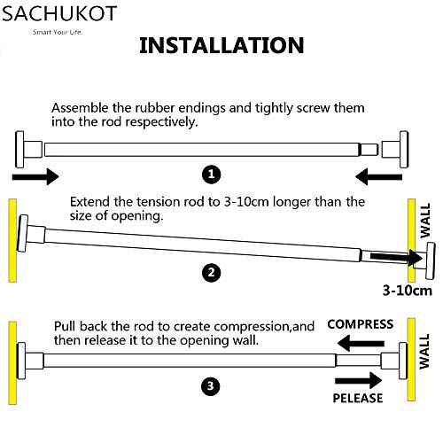 SACHUKOT Barra de cortina de ducha extensible 105-190 cm, antideslizante, nunca se oxida, barra de cortina de tensión, sin taladrar, acero inoxidable 304, nunca se derrumba, para baño, cocina, armario