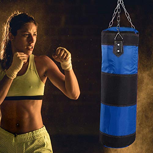 Saco de arena de boxeo Saco de arena pesado Sacos de arena con cadena de hierro y gancho de expansión para vendas de manos Kickboxing Muay Thai Training Fitness(80cm)